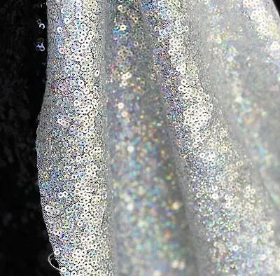 Silver Iridescent Hologram 3mm Sequin Bling Sparkly Fabric 130cm Wide • £8.50