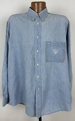 Vintage 90s Nautica Chambray Shirt Mens L Long Sleeve Button Down Blue Outdoors • $14.24