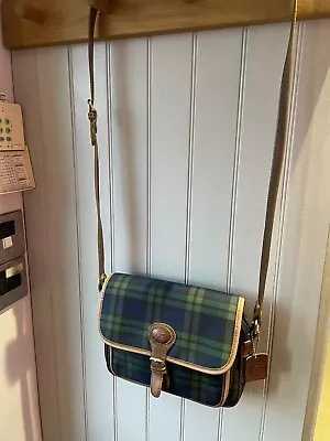 Italian La Bella Navy Green Tartan Small Textile Saddle Shoulder Bag • £9.99