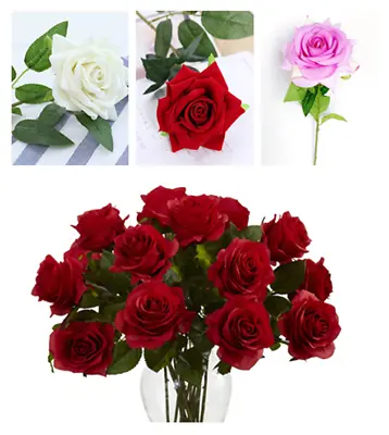 $24.95 • Buy Artificial Single Stem Rose Velvet Real Touch Fake Flower Wedding Valentine Gift