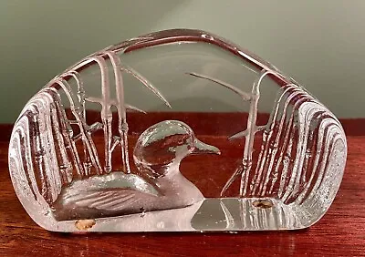 Kosta Sweden Mats Jonasson Duck In Reeds Glass Sculpture • £13