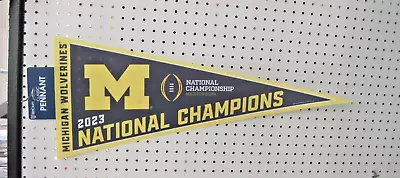 UNIVERSTIY OF MICHIGAN WOLVERUBES 2023NATIONAL CHAMP 12  X 30  BLUE PENNANT  NEW • $13.99