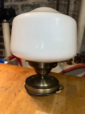 1930’s Antique Brass Art Deco School House Light Fixture Milk Glass Schoolhouse • $175