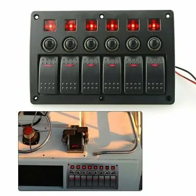 6 Gang Rocker Switch Panel Red Led Waterproof Car Boat Marine Circuit Breakers • $68.74