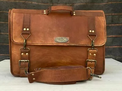 New Men's Briefcase Laptop Crossbody Genuine Vintage Satchel Travel Bag • $60.45