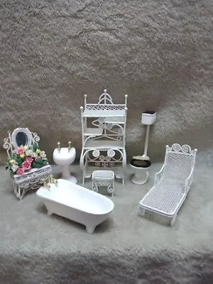 Miniature Dollhouse White Wire Wicker Furniture/Bathroom Set  • $20