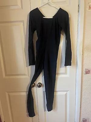 KATZ Girls Ladies Black Cat Suit Starlite Ballet Dance  Wear Foot Stirups Size 5 • £10