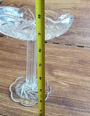 Early Pinwheel Pattern Glass Compote 8  Tall Zipper Pattern Stem • $30