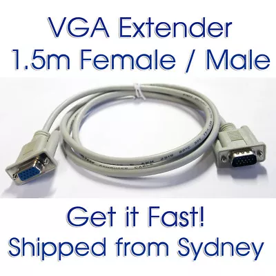 VGA SVGA Female To Male Extension Cord Cable LCD 1.5M Extender • $11.05