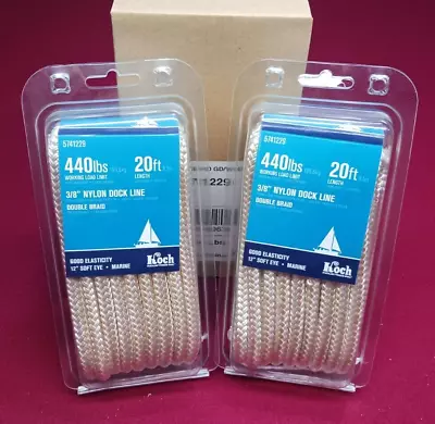 2pk White/Gold 3/8  X 20' Double Braided Nylon Dock Line Marine Mooring 12  Eye • $9.95