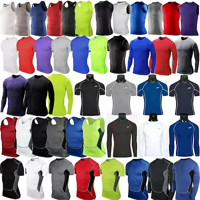 Man's Compression T Shirt Vest Base Layer Tank Gym Athletic Fitness Muscle Tops# • £9.19