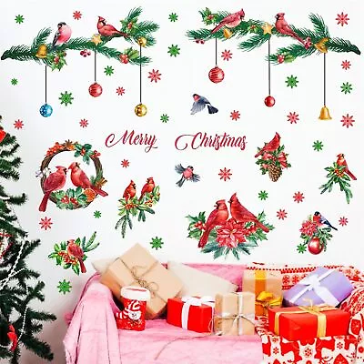 Merry Christmas Wall Decals Cardinal Bird Stickers Hanging Pine Tree Branch W... • $21.84