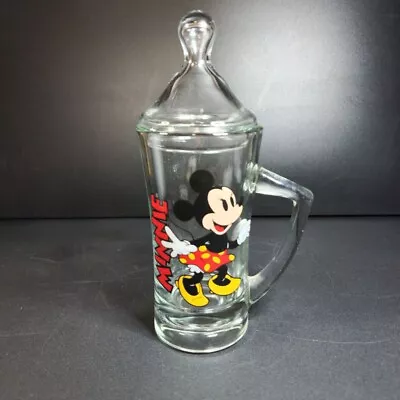 Vintage Minnie Mouse Disney Glass Lidded Mug Candy Jar 8.5  • $15