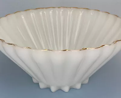 Anchor Hocking Milk Glass Serving Bowl 70s Shell Contour Gilt Rim Vintage • $14.95