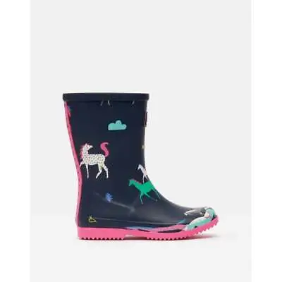 Joules Childrens Roll Up Flexible Printed Rubber Wellies | Navy Horse Print • £31.90