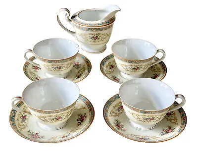 Vintage Noritake Set Of 4 Tea Cups/Saucers + Creamer Floral Medallions Nippon • $30