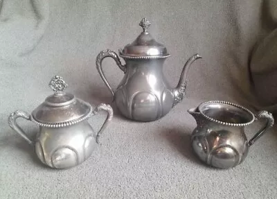 Antique 1890s New Amsterdam Silver Co Quadruple Plate Tea Pot Creamer & Sugar  • $19