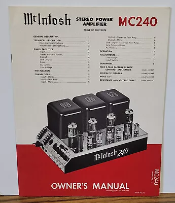 ORIGINAL McIntosh MC240 Owners Manual CLEAN! • $79.99