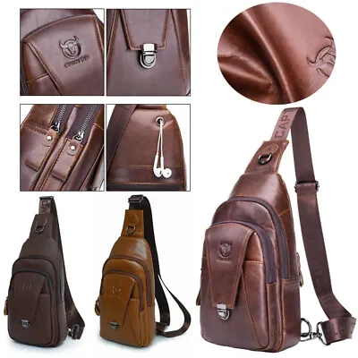 Genuine Leather Sling Backpack Mens Chest Bag Shoulder Bag Crossbody Travel New • $29.99