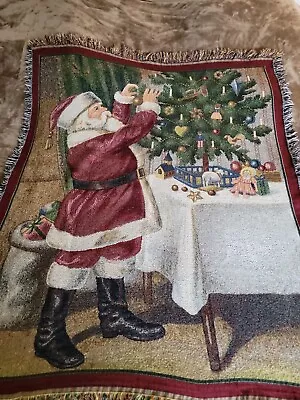 Martha Stewart 2002 Christmas Fringe Cotton Throw Blanket Tapestry 55 X45  • $40