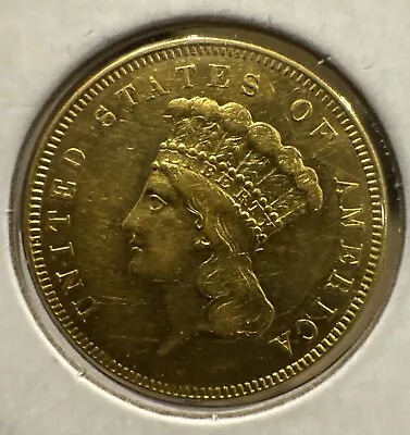 RARE 1855 $3 Princess Gold U.S Type Coin. Beautiful Obverse. Reverse Damage • $750