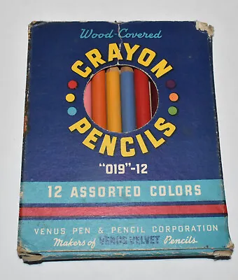 Vintage Venus Pencil Company Wood Covered Crayon Pencils Original Box 019-12 • $9.95