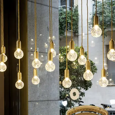 Gold Modern Crystal Bulb Shaped Glass Shade Pendant Ceiling Light Lamp Home Cafe • £30.52