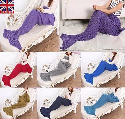 Mermaid Tail Handmade Blanket Crocheted Cocoon Sofa Beach Knit Lapghan Quilt Rug • £7.95