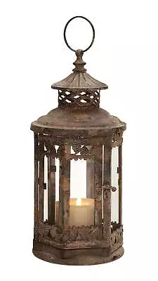 Brown Metal Decorative Candle Lantern With Intricate Scroll Work • $28.21