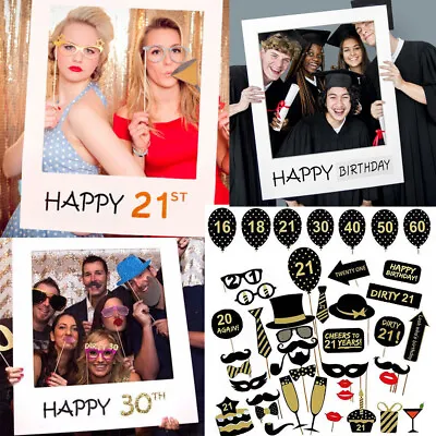 Frame Photo Booth Props Happy Birthday Selfie 16/18/30/40/50/60/70/80th 21st • £3.69