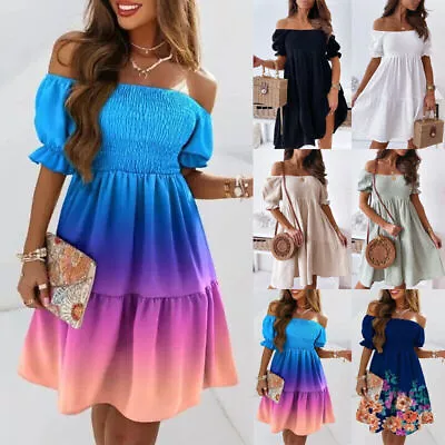 £4.99 • Buy Plus Size Womens Summer Ruffle Dress Ladies Off Shoulder Frill Mini Sun Dresses