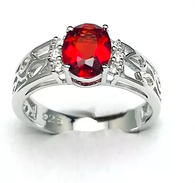 R1214R Filigree Mt. St. Helens Red  Helenite 6x8mm 1.2Ct Sterling Silver Ring • $50