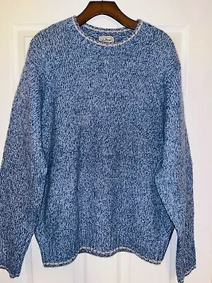 LL Bean Merino Wool Nylon Speckled Fisherman Sweater Pullover Men Blue Size L • $39