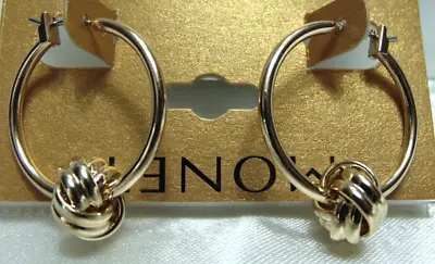 MONET Earrings GOLD HOOPS W/ KNOT Nice ! NEW Rare • $14