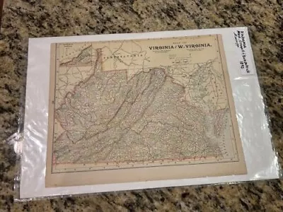 1892 Antique Beautiful Map Of Virginia And West Virginia Approx. 13x11 Inches • $11