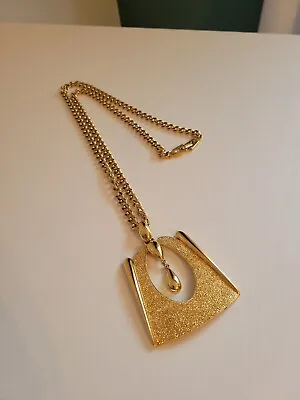 Monet Vintage Pendant & Chain Necklace Gold Tone Textured Costume Jewelry  • $6