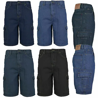 Men's Premium Cotton Multi Pocket Relaxed Fit Stonewash Denim Jean Cargo Shorts • $34.60