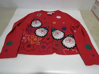 Michael Simon Christmas Santa Holiday Cotton Cardigan Red Size Small • $69.95
