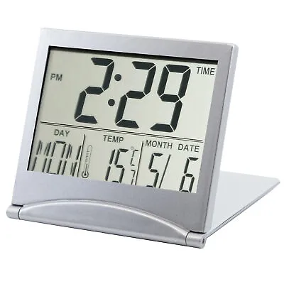 TRIXES Desk Top Clock Silver Digital LCD Temperature Alarm NEW Office Day Clock  • £5.49