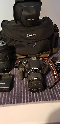 £300 • Buy Cannon Es650d Camera With Case ,+3 Lenses And Large Carrying Bag