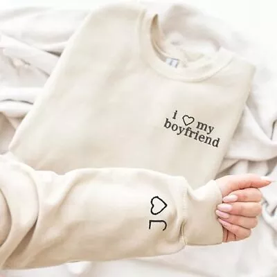 Embroidered I Love My Boyfriend Girlfriend Hoodie Matching Hoodies For Couples • $29.99