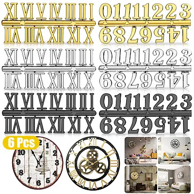 $8.98 • Buy 6Pcs Clock Numerals Kit DIY 3D Digital Arabic And Roman Number Decor Repair Tool