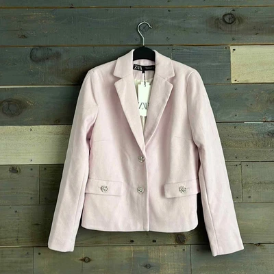 $65.60 • Buy NWT Zara Jewel Button Blazer M Pink Bloggers Favorite