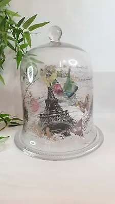 Large Glass Dome Cake Stand Paris Butterfly Wedding Display NEW • £24