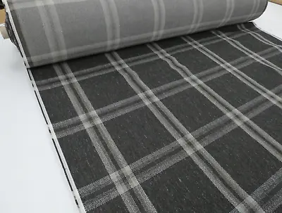 LAURA ASHLEY HARLEY CHECK CHARCOAL Woven Upholstery Fabric • £11.95