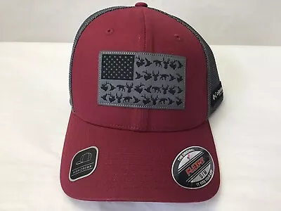 New COLUMBIA  PHG Mesh Deer Flag Ball Cap FLEX Fit Maroon Size S/M Unisex   (H1) • $12.95