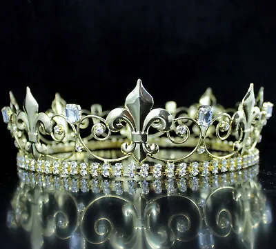 Medieval Theater King's Men's Gold Metal Hair Head Crown Tiara Fleur-De-Lis H920 • $22.99