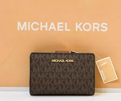 Michael Kors Jet Set Travel Medium Bifold Coin Zipper Wallet Mk Brown • $68