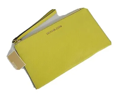 Michael Kors Jet Set Item Large Zip Clutch Wristlet Leather Wallet Yellow NWT • $65.95