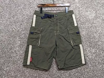 Vintage Abercrombie Fitch Cargo Shorts Men's 30 Green Nylon Adjustable Waist Y2K • $21.56